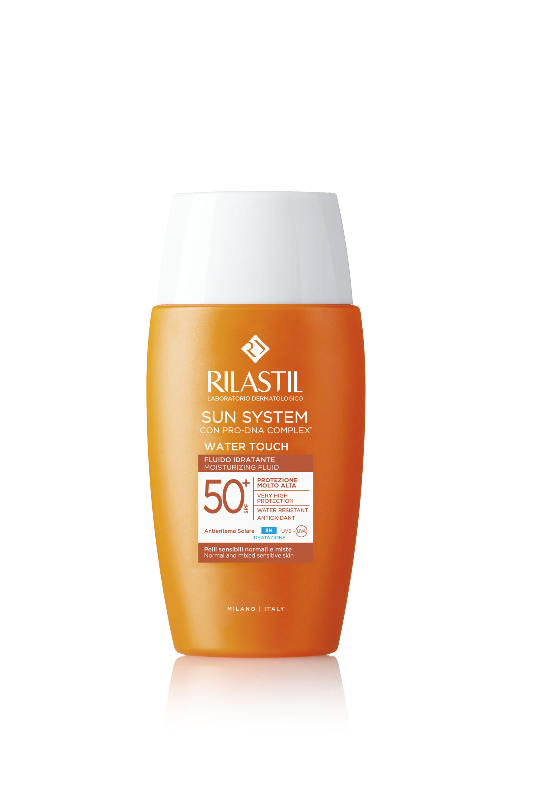 Cliomakeuup-creme-solari-viso-2022-Rilastil-Sun-System-Water-Touch-Fluido-Comfort