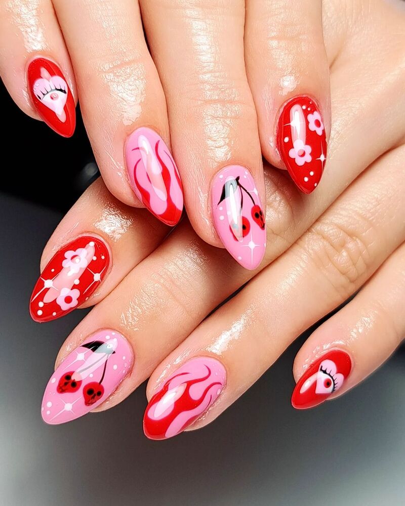 nail-art-halloween-ciliegie-teschio