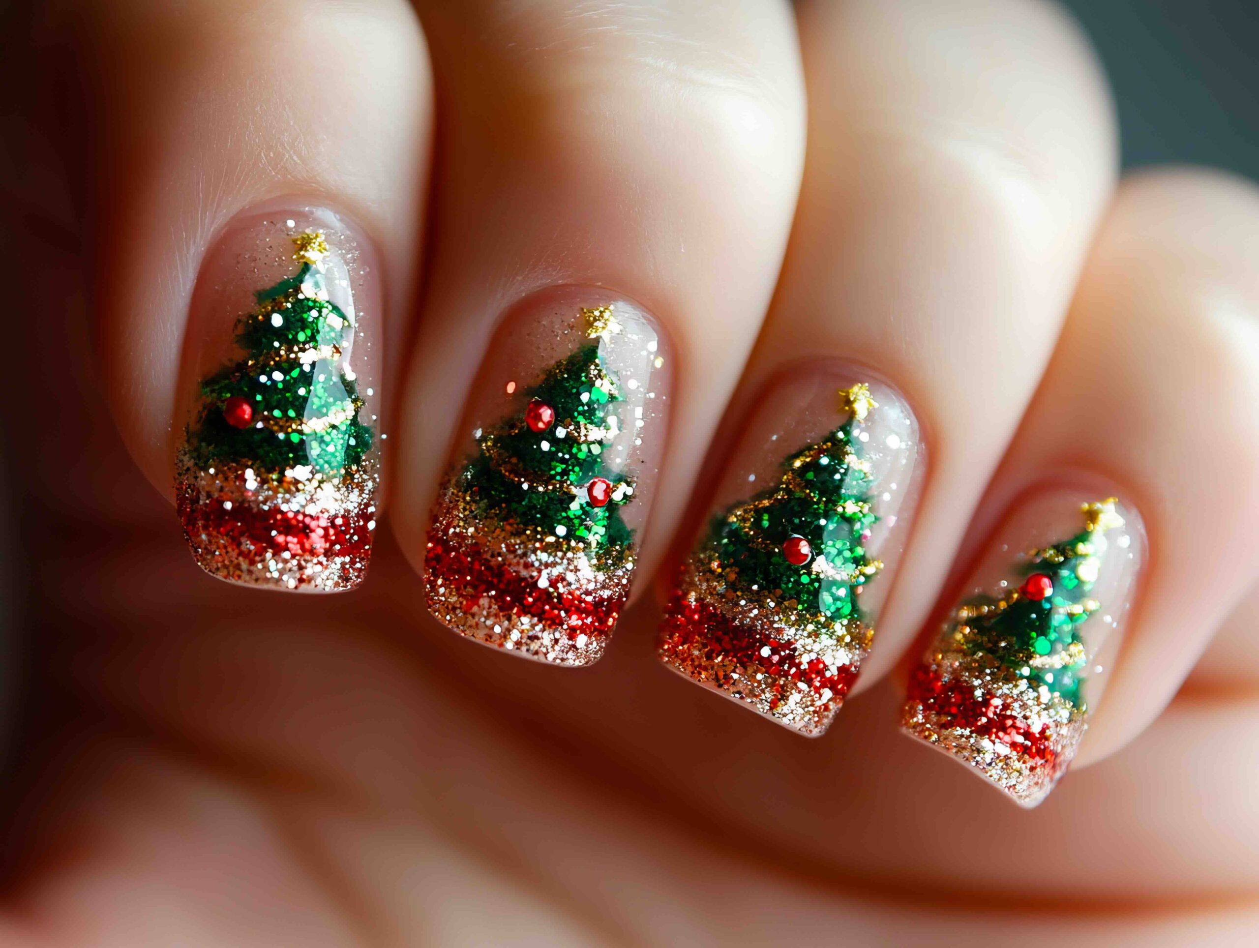 unghie-gel-natalizie-alberi-glitter